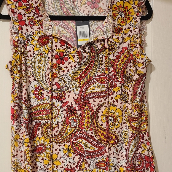 TOMMY HILFIGER PAISLEY RUFFLE SLEEVE FRONT TIE TASSELS TOP - Picture 10 of 14